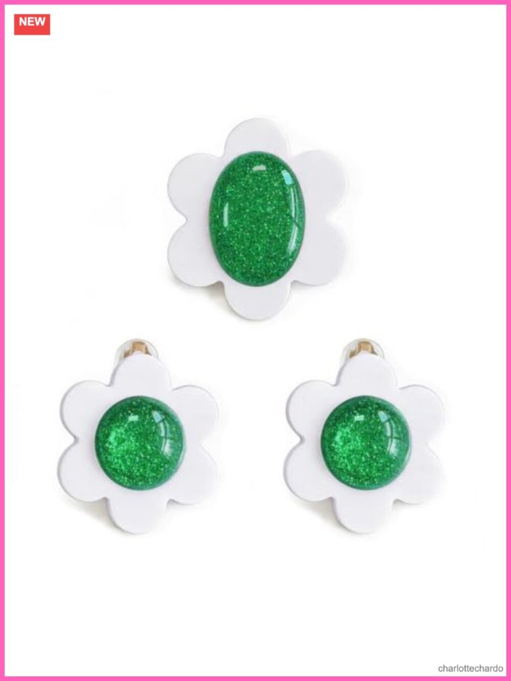 Flower Earrings and Brooch Set Acrylic Clip On Accessories